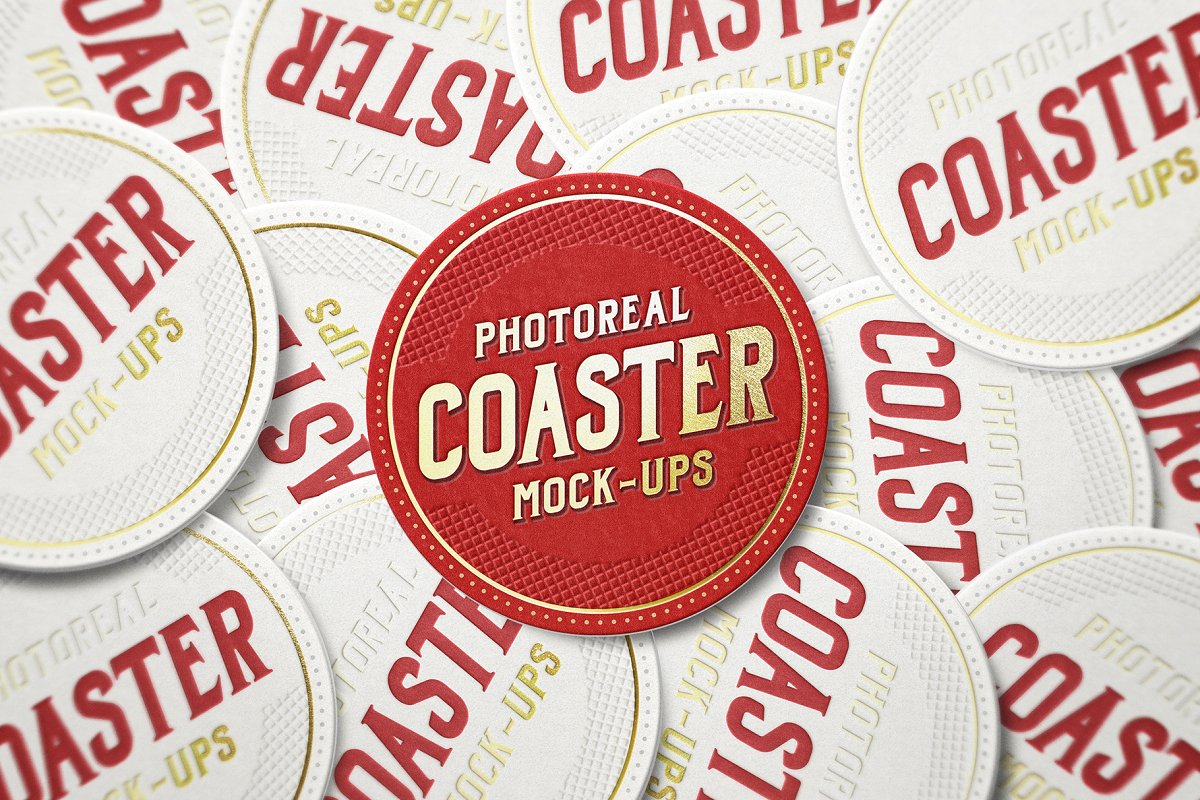 9款圆形酒瓶/纸杯杯垫品牌设计展示样机模板 Photoreal Coaster Mockup Bundle Logo_img_2