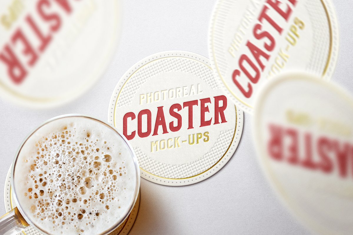 9款圆形酒瓶/纸杯杯垫品牌设计展示样机模板 Photoreal Coaster Mockup Bundle Logo_img_2