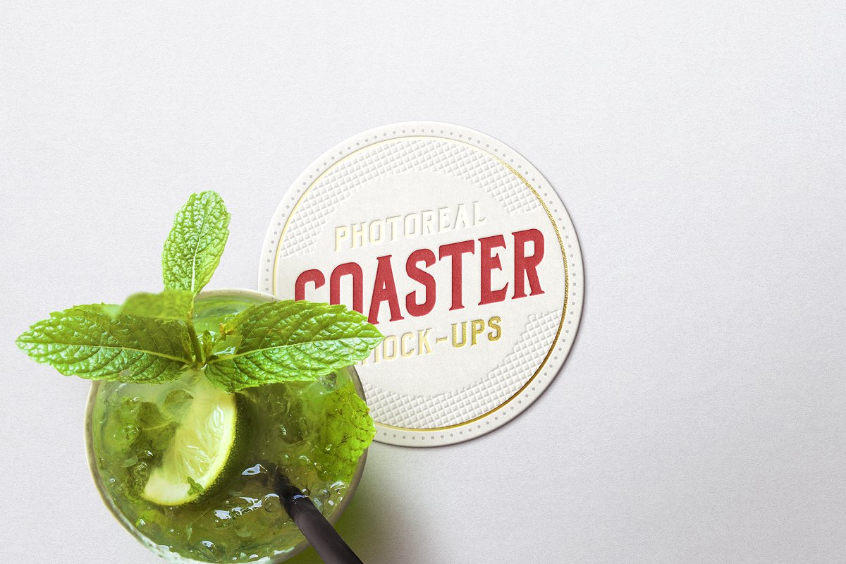 9款圆形酒瓶/纸杯杯垫品牌设计展示样机模板 Photoreal Coaster Mockup Bundle Logo_img_2