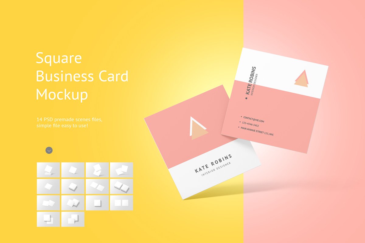 14个方形商务名片设计展示图PSD样机模板 Square Business Card Mockup_img_2