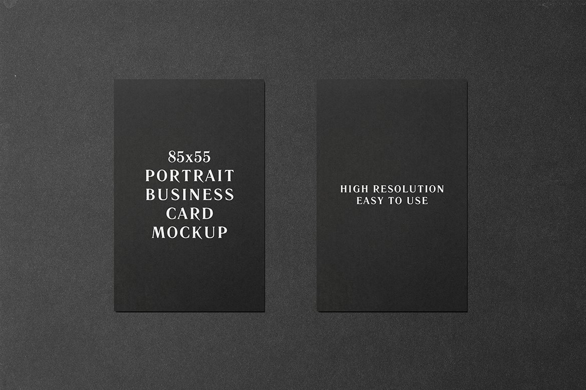 带封套黑色名片邀请卡设计展示图样机模板 85x55 Portrait Business Card Mockup_img_2