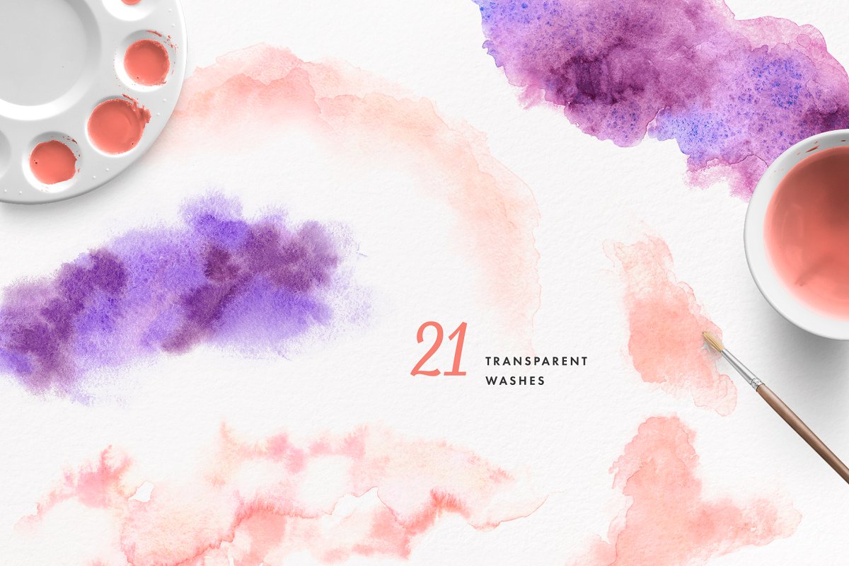 31个桃红色飞溅水彩背景&金银线框素材 Peach & Purple Decor Collection_img_2