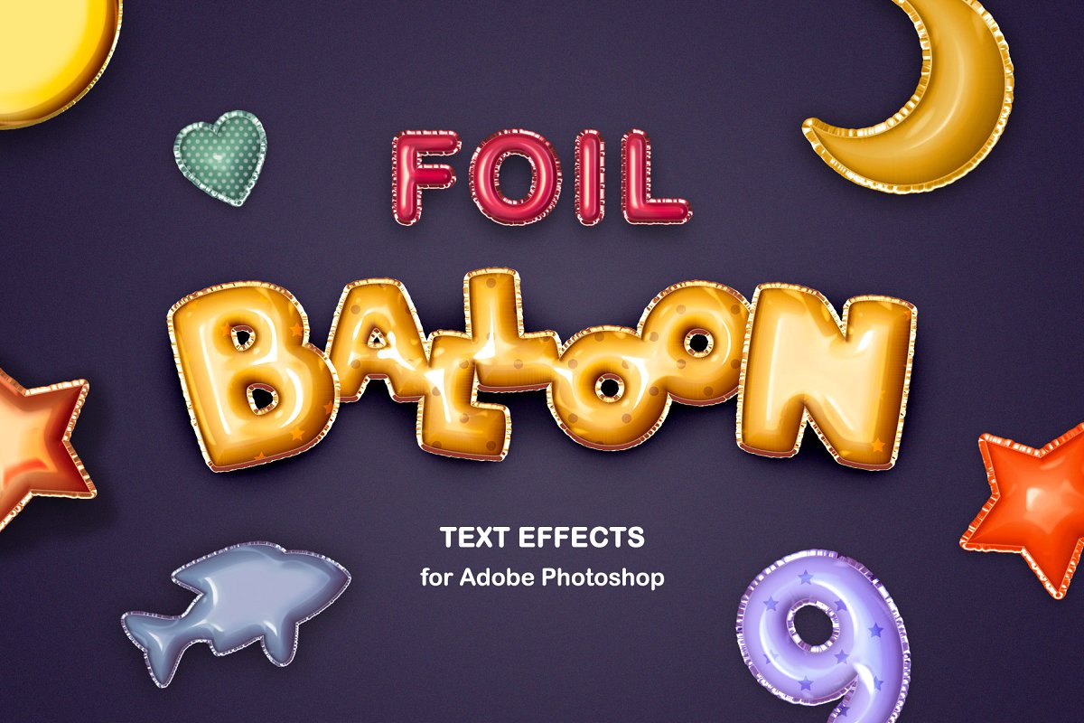 4种气球效果英文字体设计PSD模板样式 Foil Balloon Text Effects_img_2