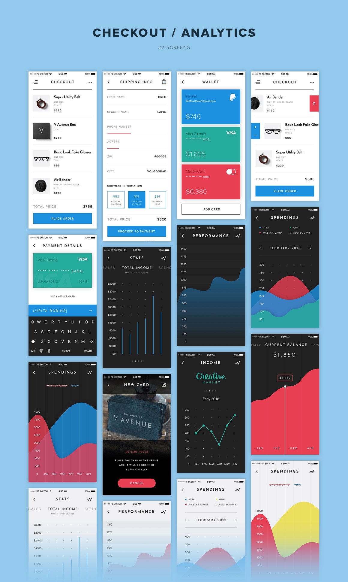 100个电子商城APP应用UI界面设计模板 V Avenue Mobile UI Kit_img_2