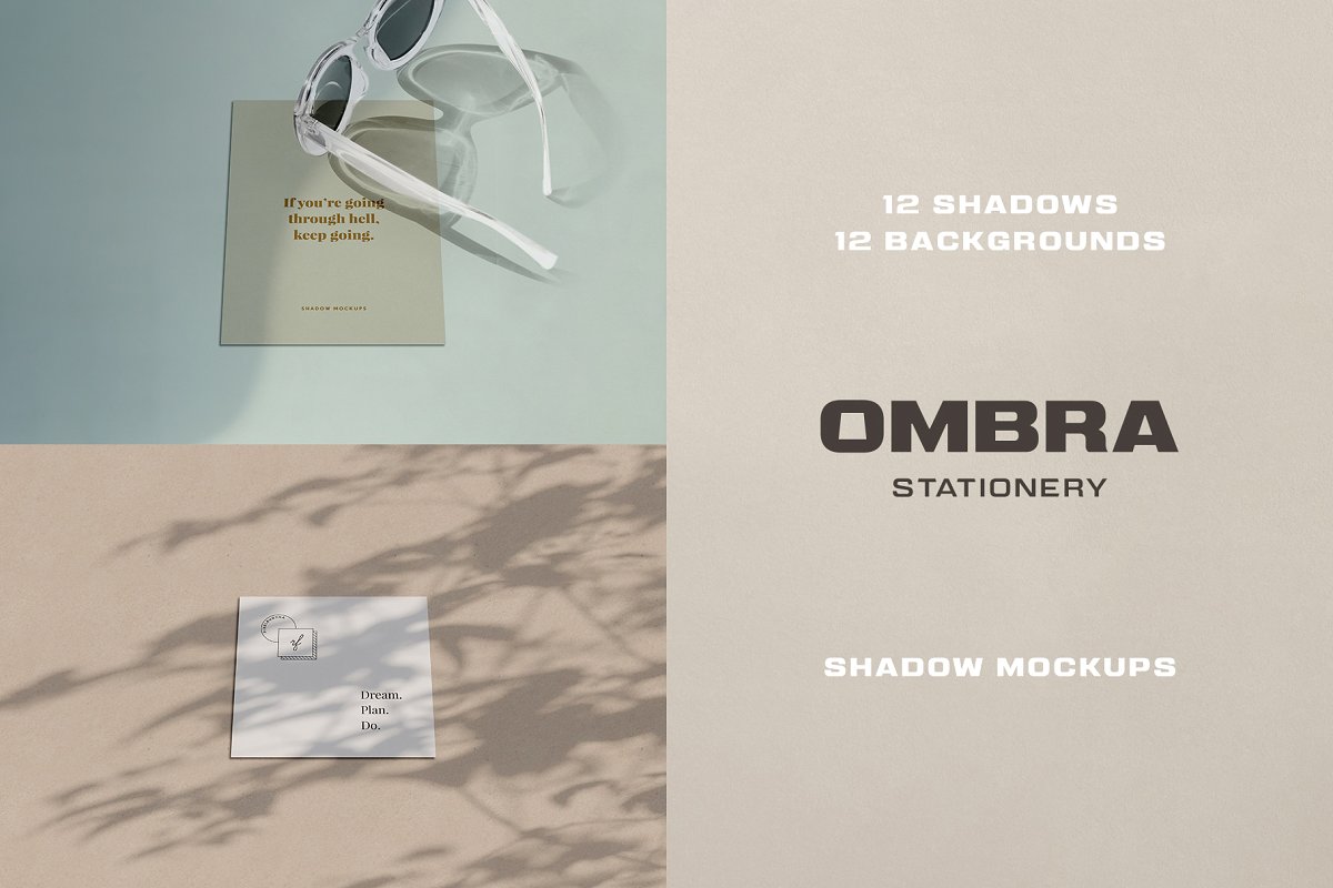 12款带阴影办公用品照片展示样机模板 Ombra Stationery Shadow Mockups_img_2