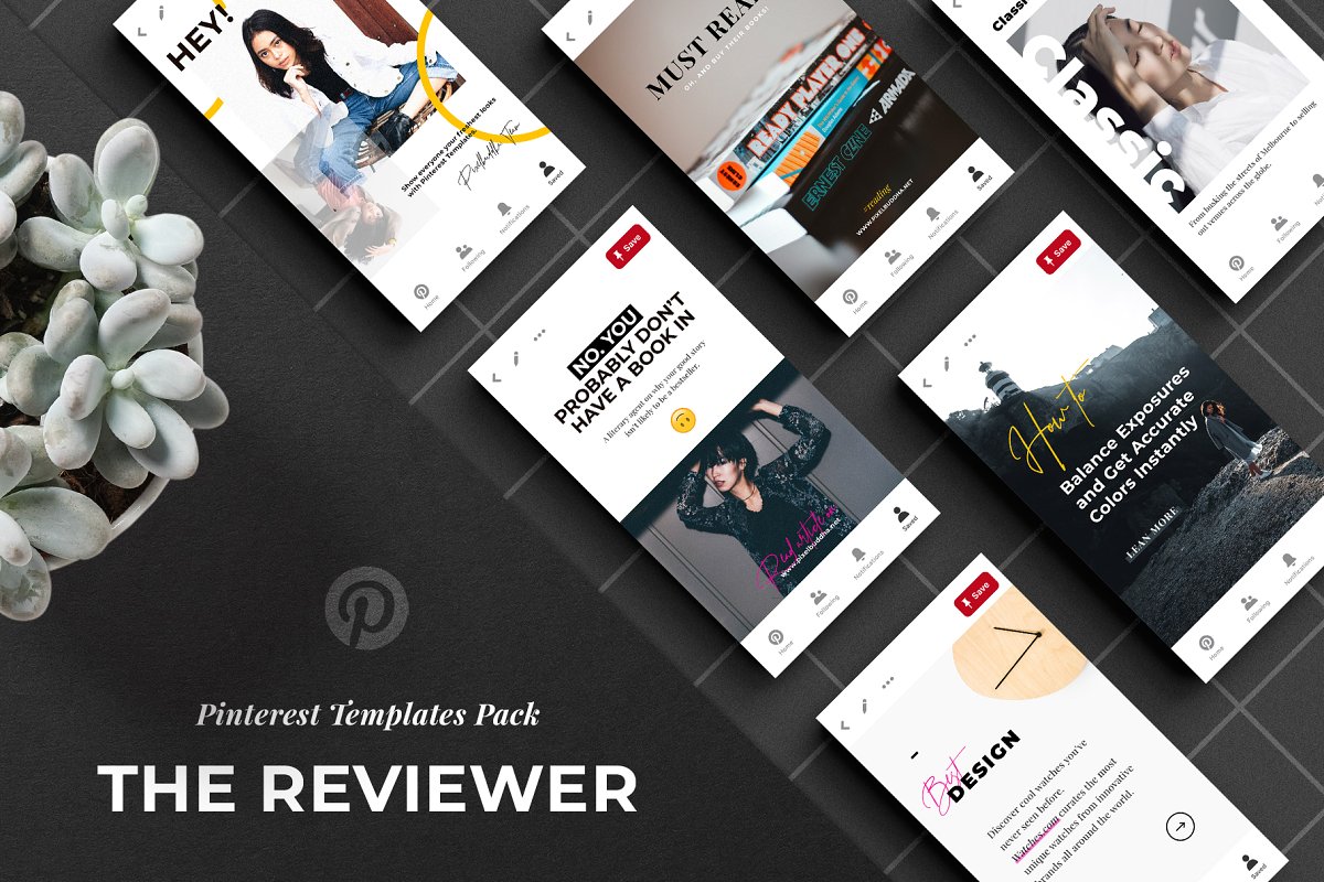 时装店/时尚品牌Pinterest文章贴图设计模板 The Reviewer Pinterest Templates Set_img_2