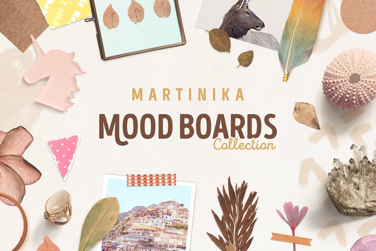 地中海元素花卉装饰照片展示样机模板 Martinika Mood Boards Collection_img_2