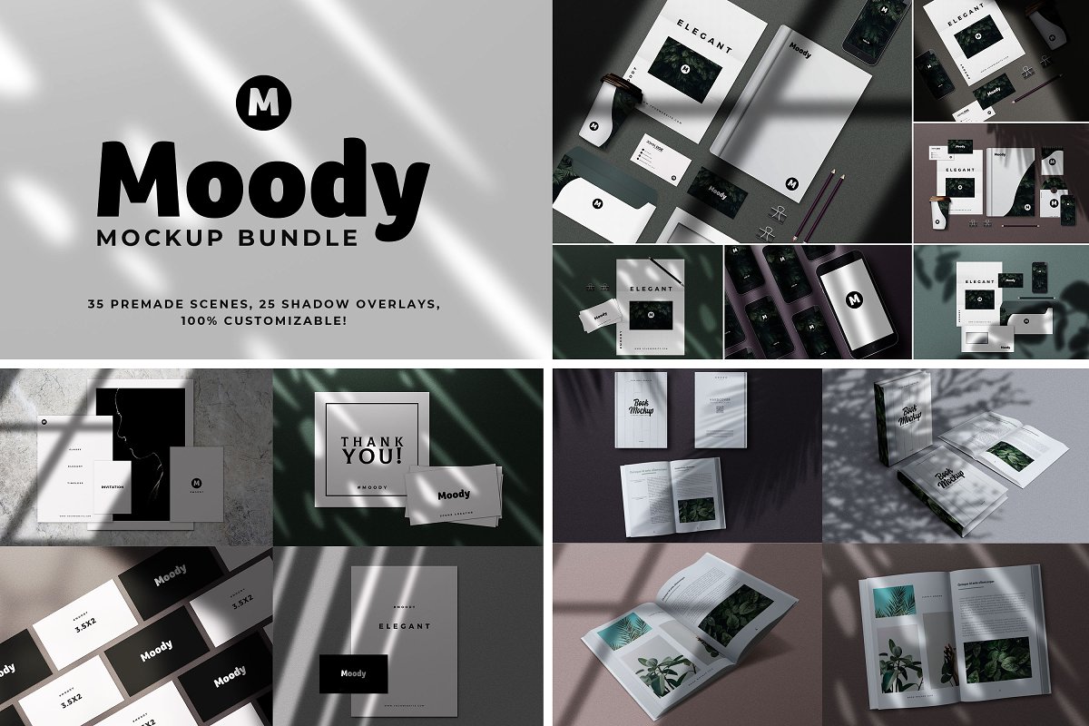 35款巨量书籍画册办公用品设计展示样机模板 Huge Moody Shadow Bundle_img_2