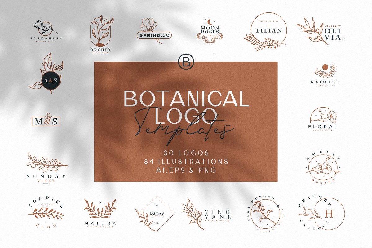 30种优雅手绘花卉植物矢量标志集合 30 Hand Drawn Botanical Logos_img_2