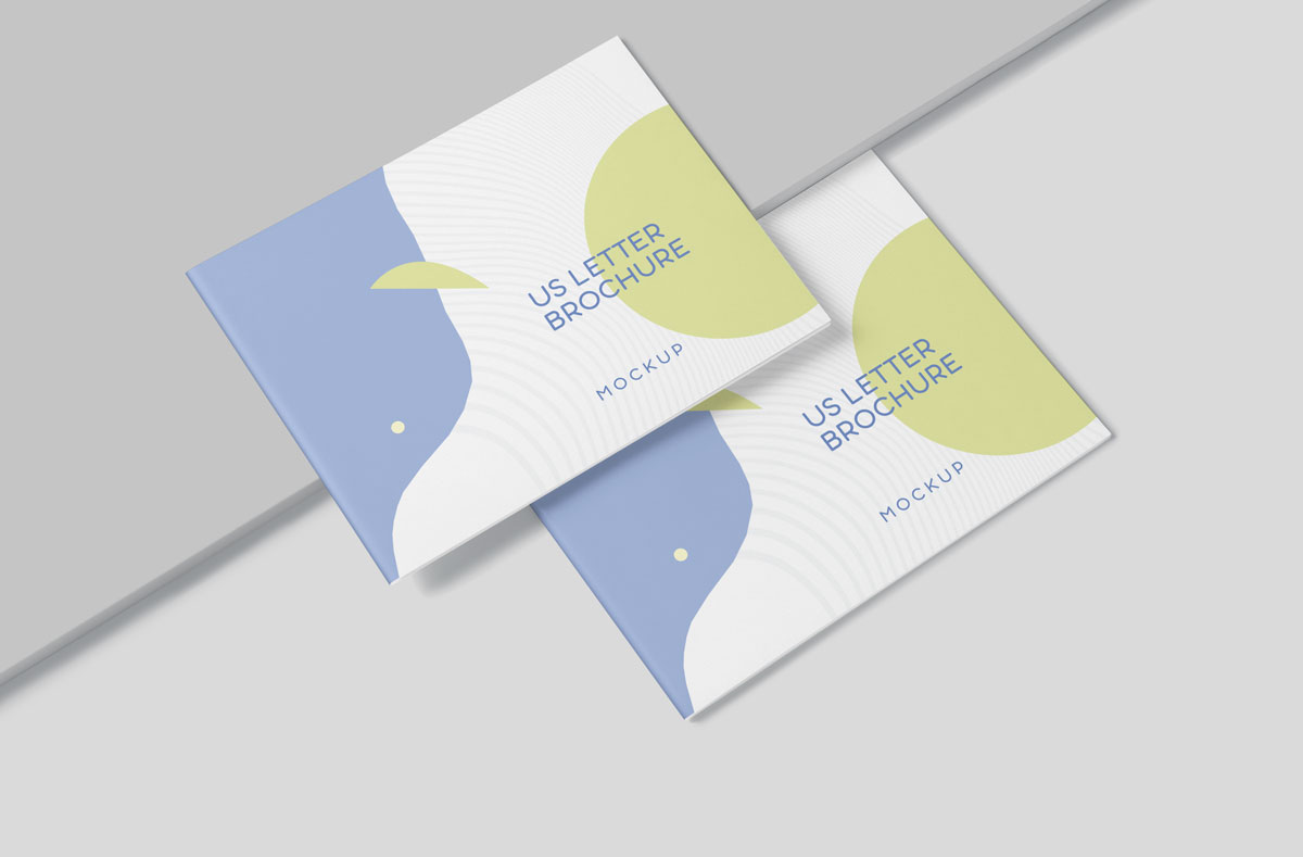 超薄横版宣传画册设计展示样机模板 US Letter Landscape Slim Brochure Mockups_img_2