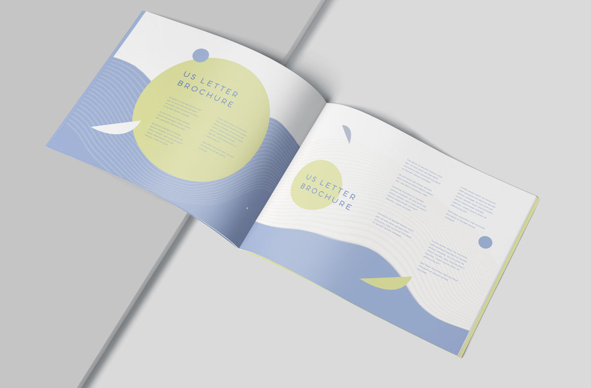 超薄横版宣传画册设计展示样机模板 US Letter Landscape Slim Brochure Mockups_img_2