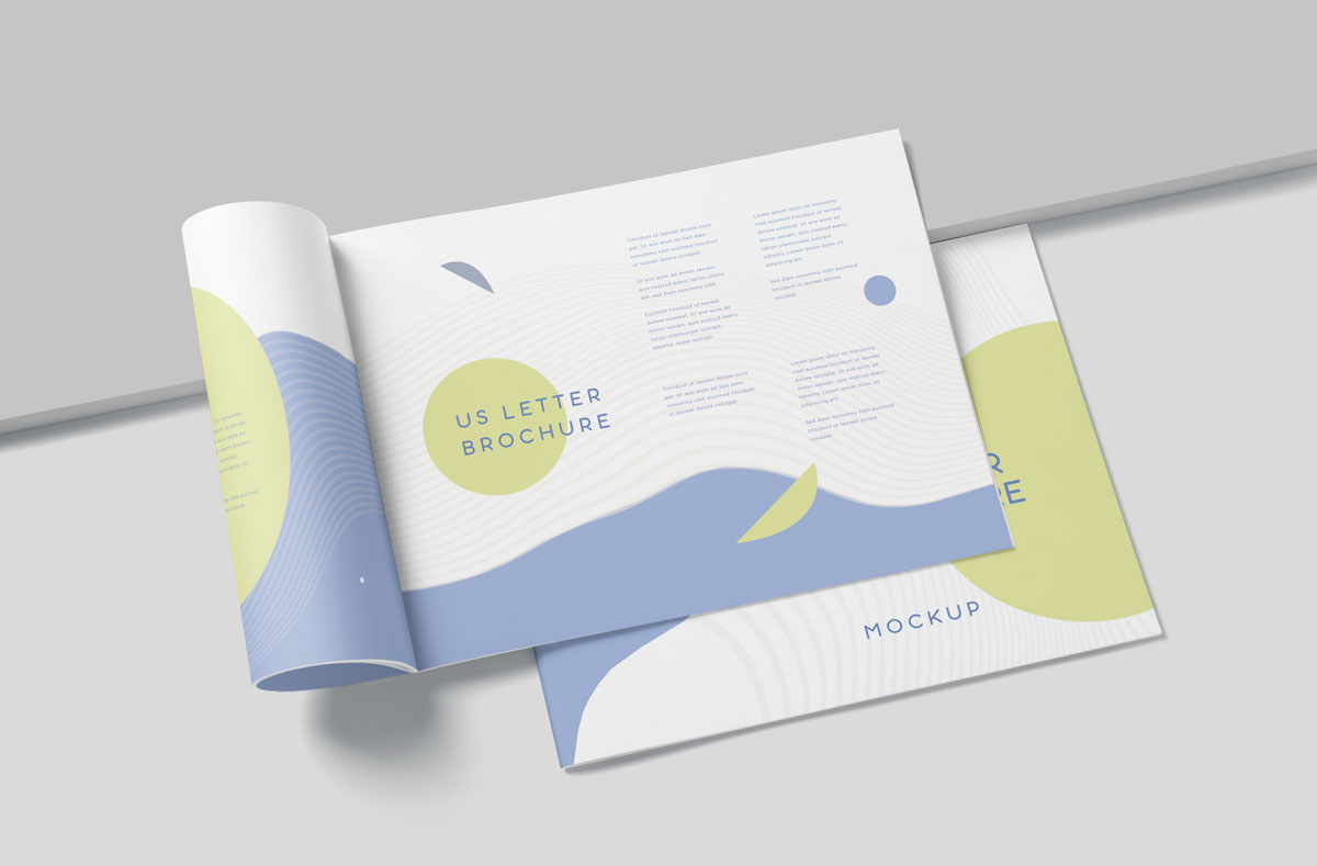 超薄横版宣传画册设计展示样机模板 US Letter Landscape Slim Brochure Mockups_img_2