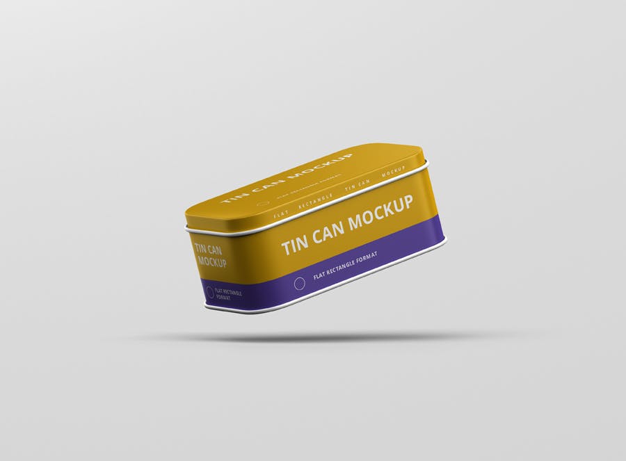 扁平矩形食品茶叶锡罐外观设计效果图样机模板 Tin Can Mockup Flat Rectangle_img_2