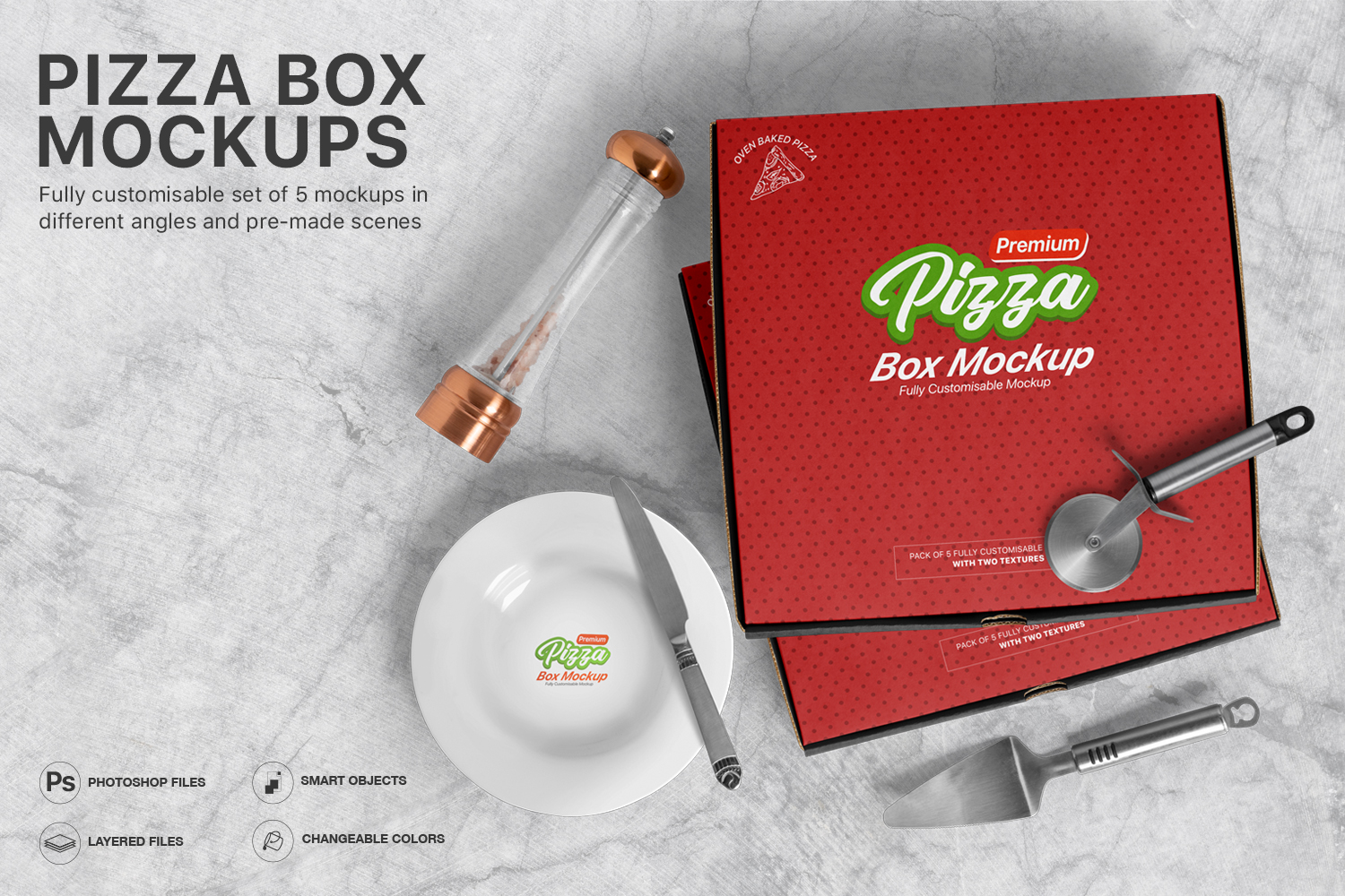 5个高品质外卖披萨盒外观设计展示图样机模板 Pizza Box Mockups - Set of 5 Mockups_img_2