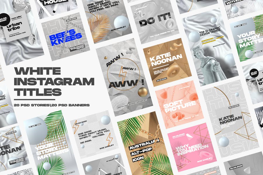 40款时尚潮流Instagram推广社交媒体设计素材模板 White Instagram Pack_img_2