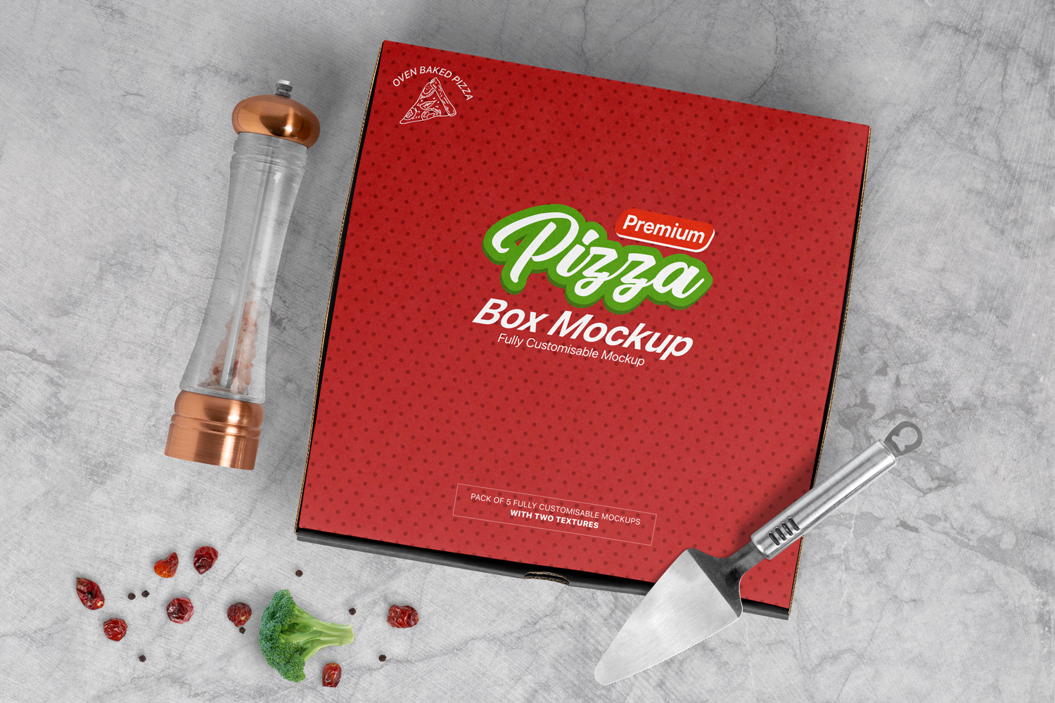 5个高品质外卖披萨盒外观设计展示图样机模板 Pizza Box Mockups - Set of 5 Mockups_img_2