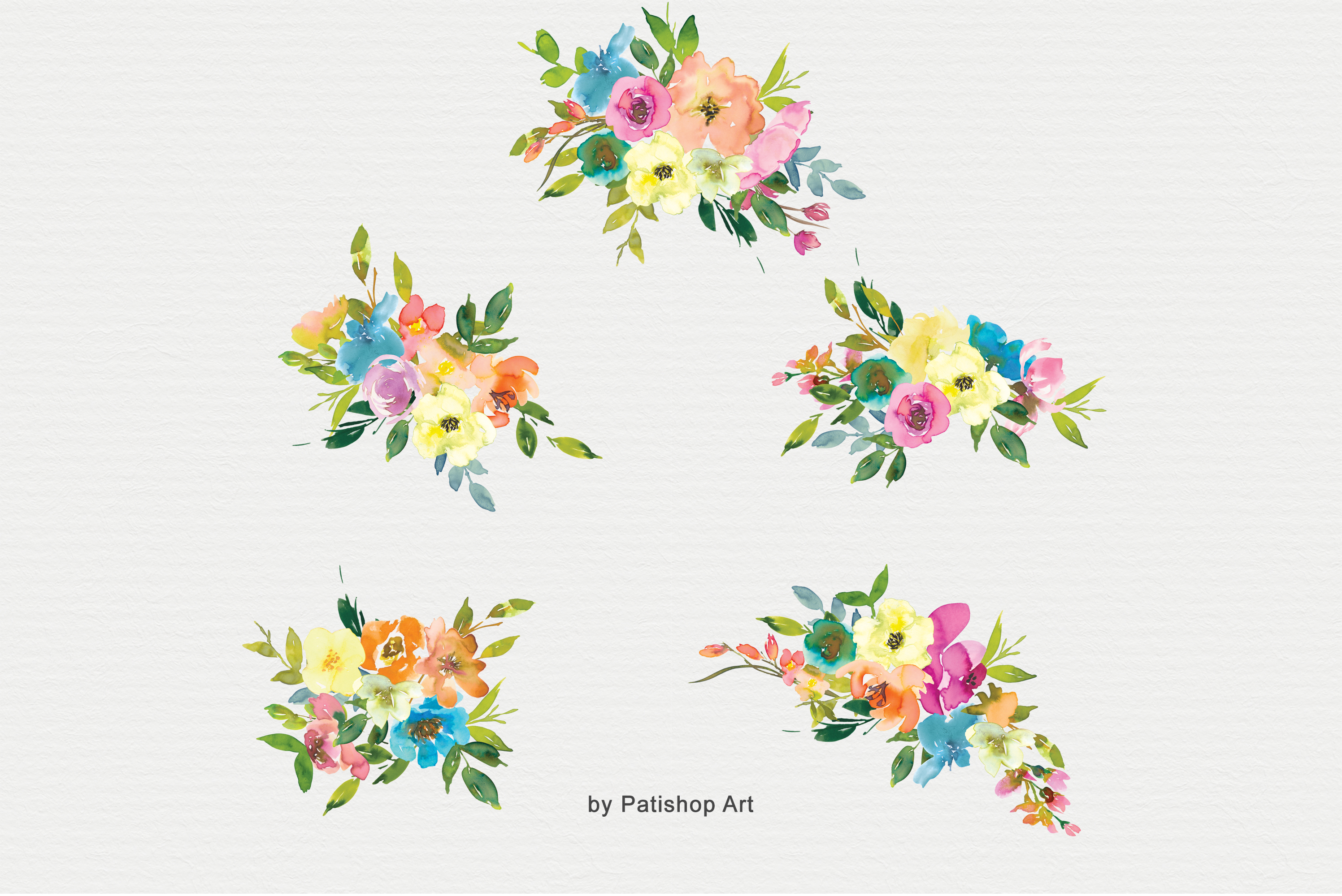 多彩春天花圈手绘水彩剪贴画集 olorful WatercolorSpring Flowers Clipart Set_img_2