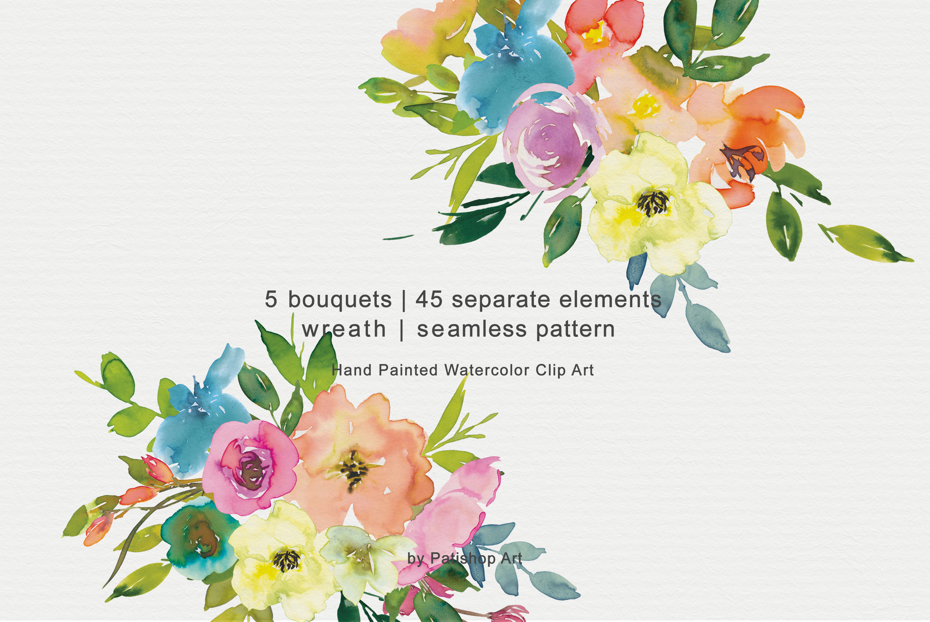 多彩春天花圈手绘水彩剪贴画集 olorful WatercolorSpring Flowers Clipart Set_img_2