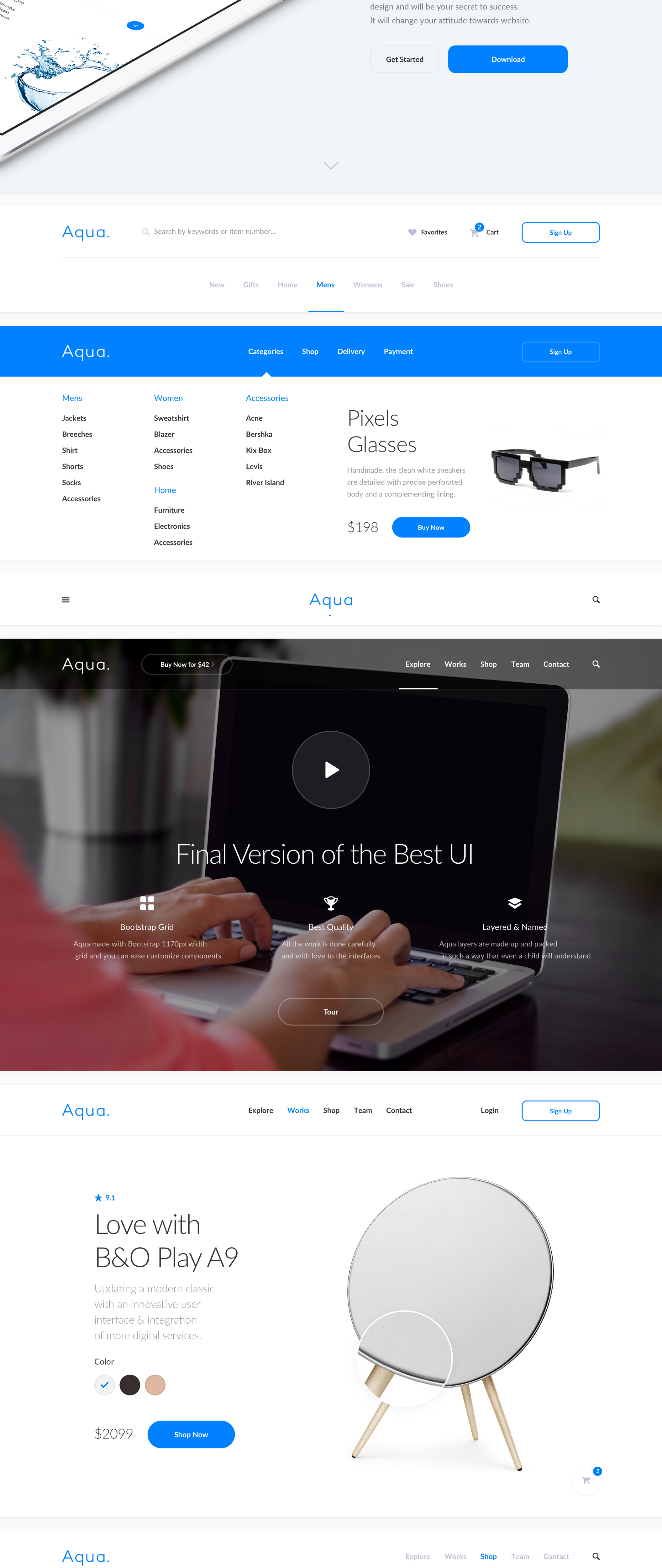 现代高质量商城设计工作室网站WEB UI界面设计模板 Aqua UI Kit_img_2