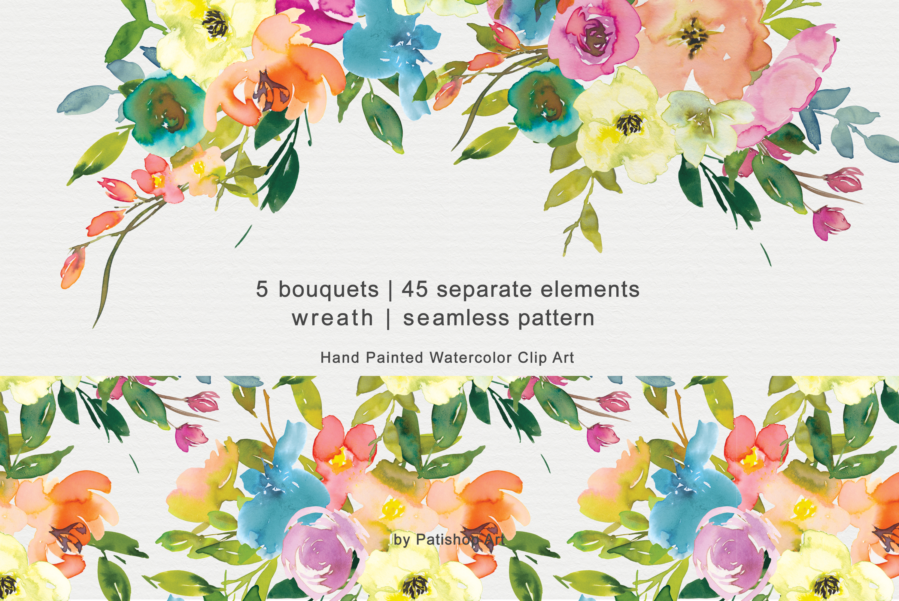 多彩春天花圈手绘水彩剪贴画集 olorful WatercolorSpring Flowers Clipart Set_img_2