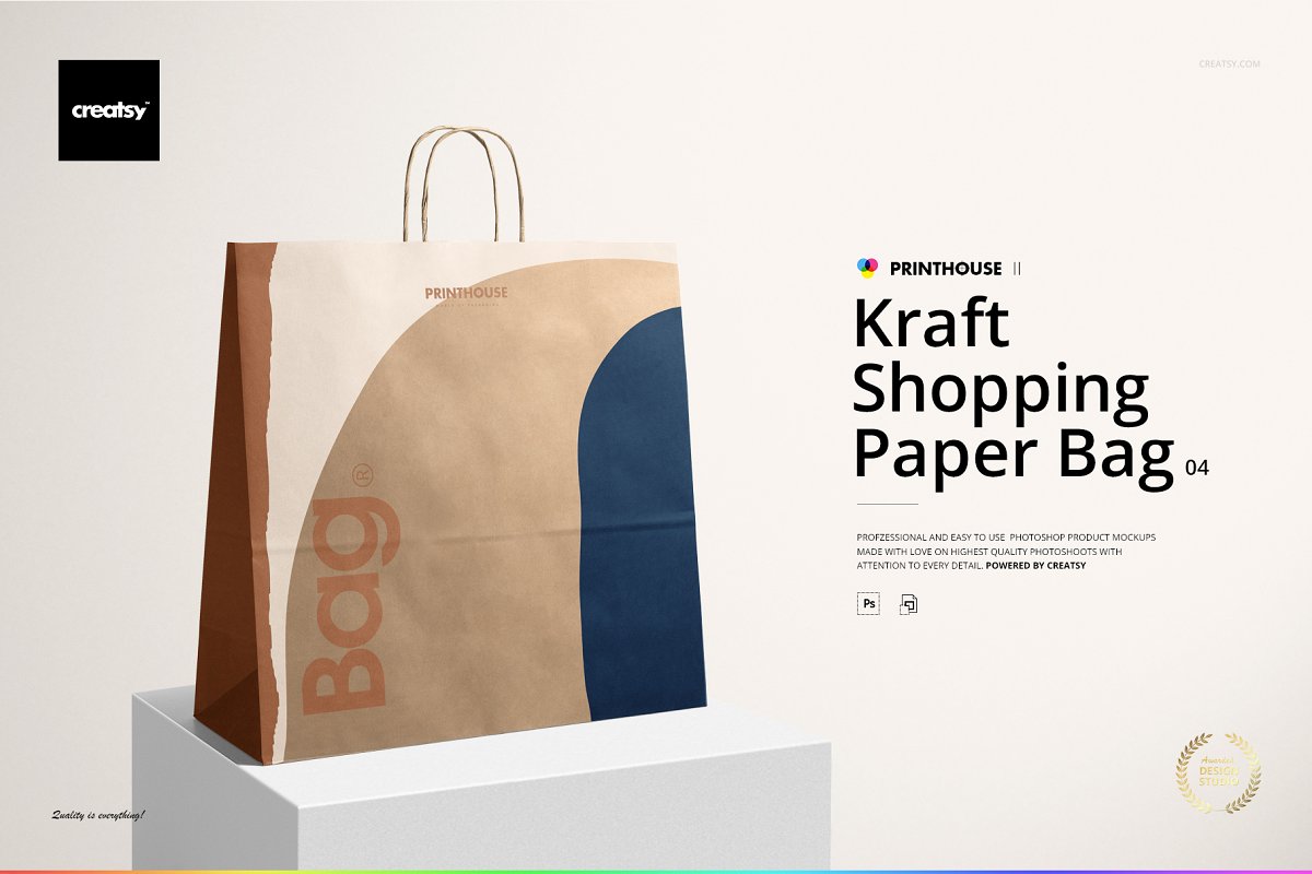 4个卡夫购物牛皮纸袋手提袋设计展示图样机模板 Kraft Shopping Paper Bag 4 Mockup_img_2