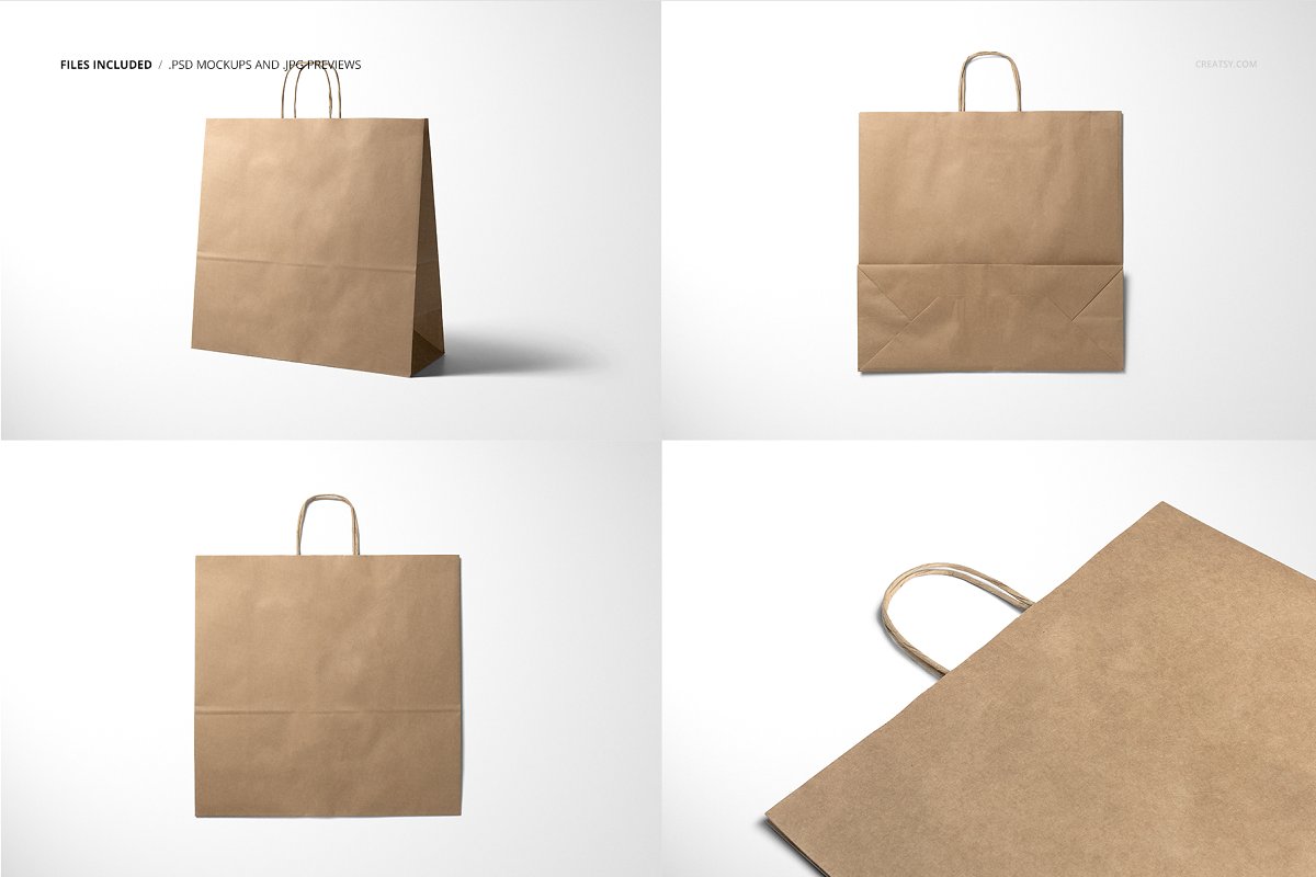 4个卡夫购物牛皮纸袋手提袋设计展示图样机模板 Kraft Shopping Paper Bag 4 Mockup_img_2