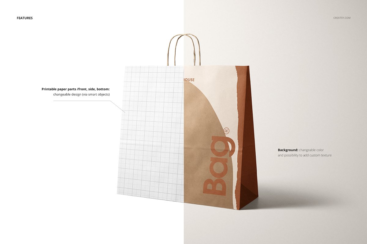 4个卡夫购物牛皮纸袋手提袋设计展示图样机模板 Kraft Shopping Paper Bag 4 Mockup_img_2