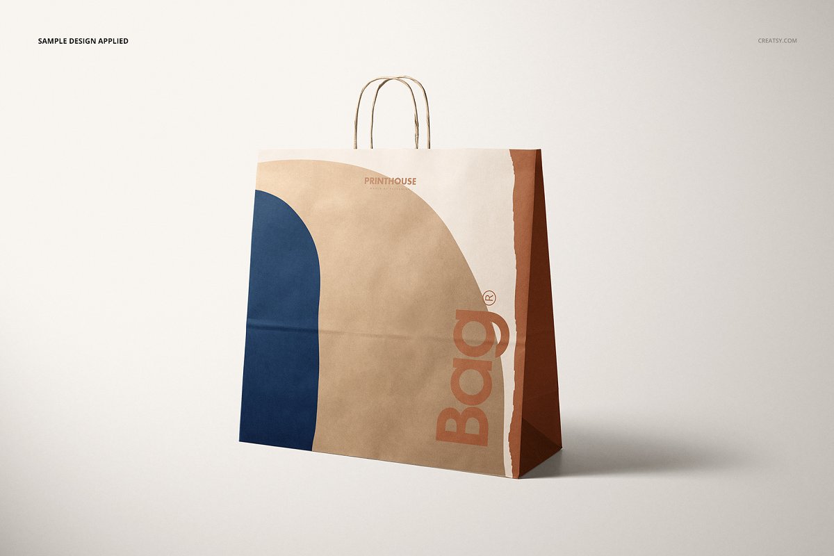 4个卡夫购物牛皮纸袋手提袋设计展示图样机模板 Kraft Shopping Paper Bag 4 Mockup_img_2