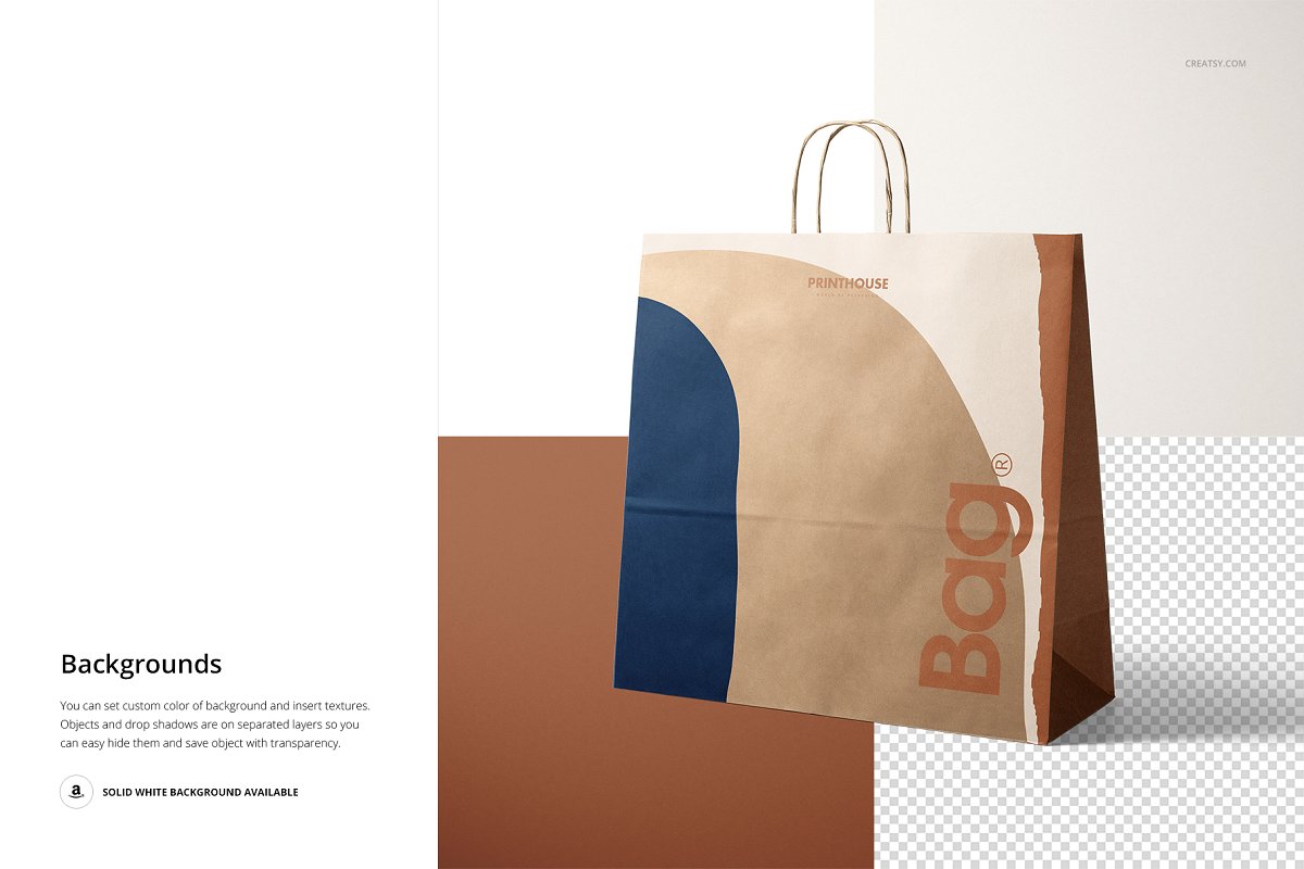 4个卡夫购物牛皮纸袋手提袋设计展示图样机模板 Kraft Shopping Paper Bag 4 Mockup_img_2