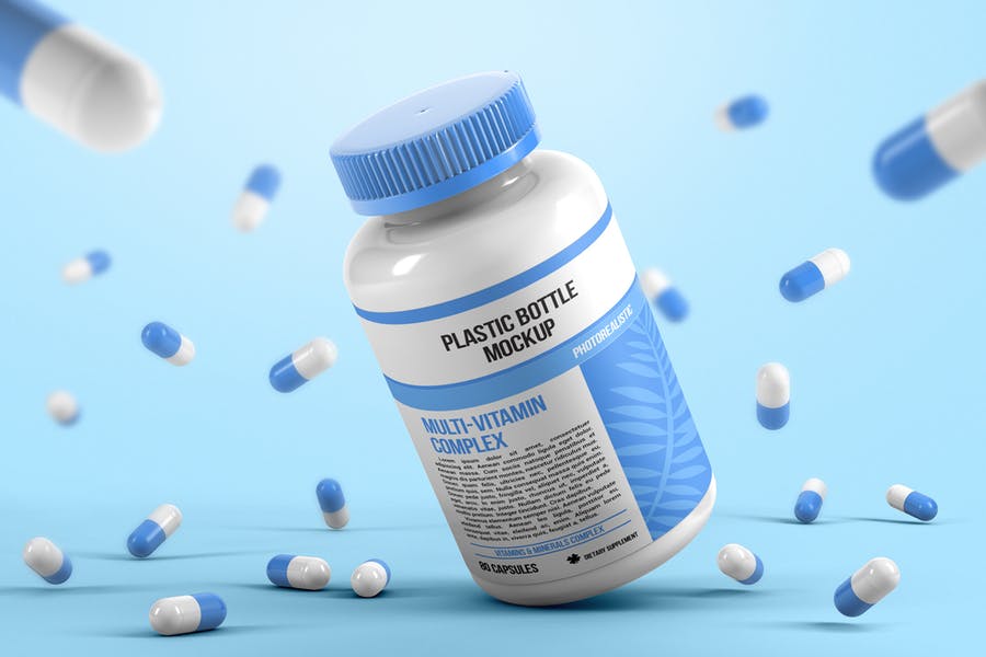 塑料医疗药瓶外观设计效果图样机模板 Plastic Pill Bottle Mockup_img_2