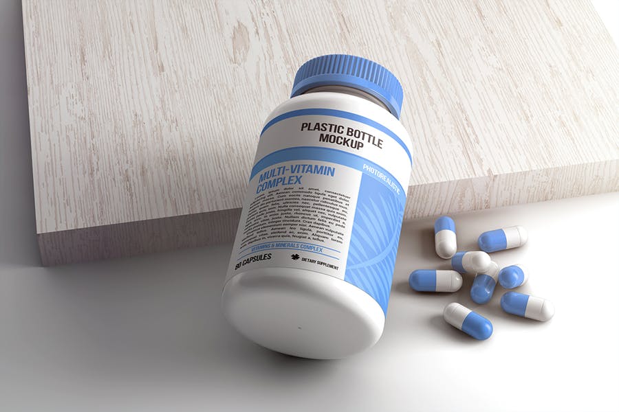 塑料医疗药瓶外观设计效果图样机模板 Plastic Pill Bottle Mockup_img_2