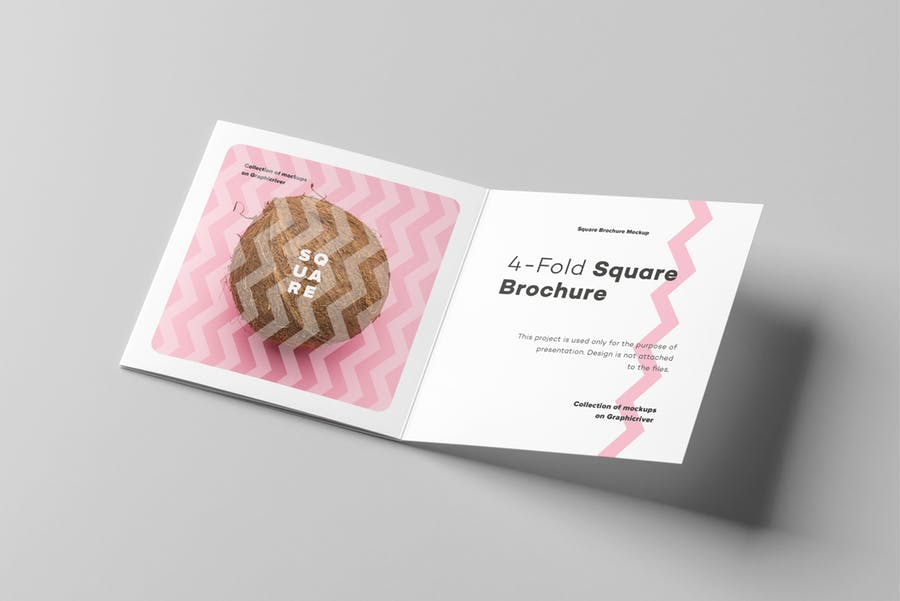 方形四折页小册子设计展示图样机模板 Four Fold Square Brochure Mock-up_img_2