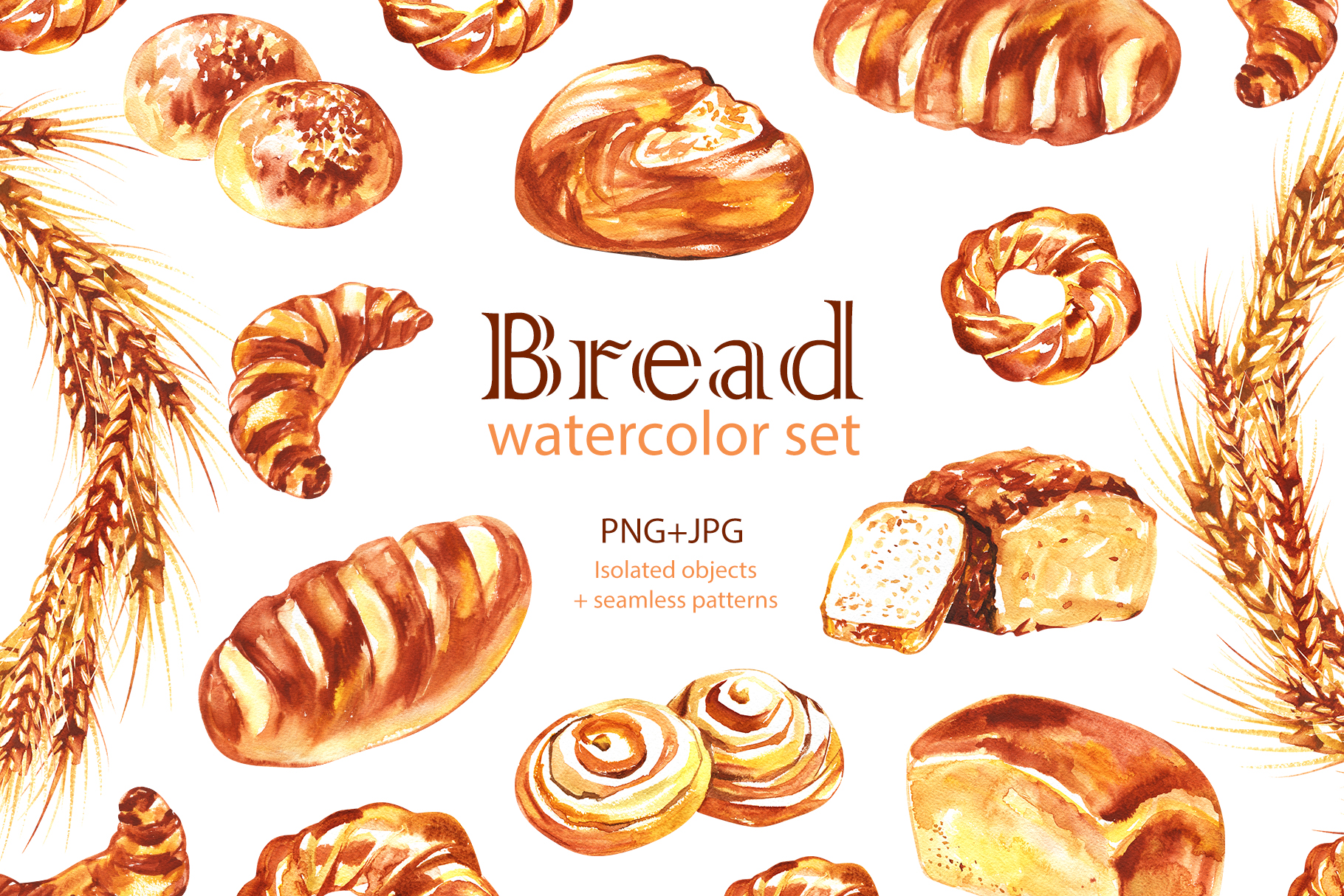 面包手绘水彩剪贴画合集 Watercolor Bread Cliparts_img_2