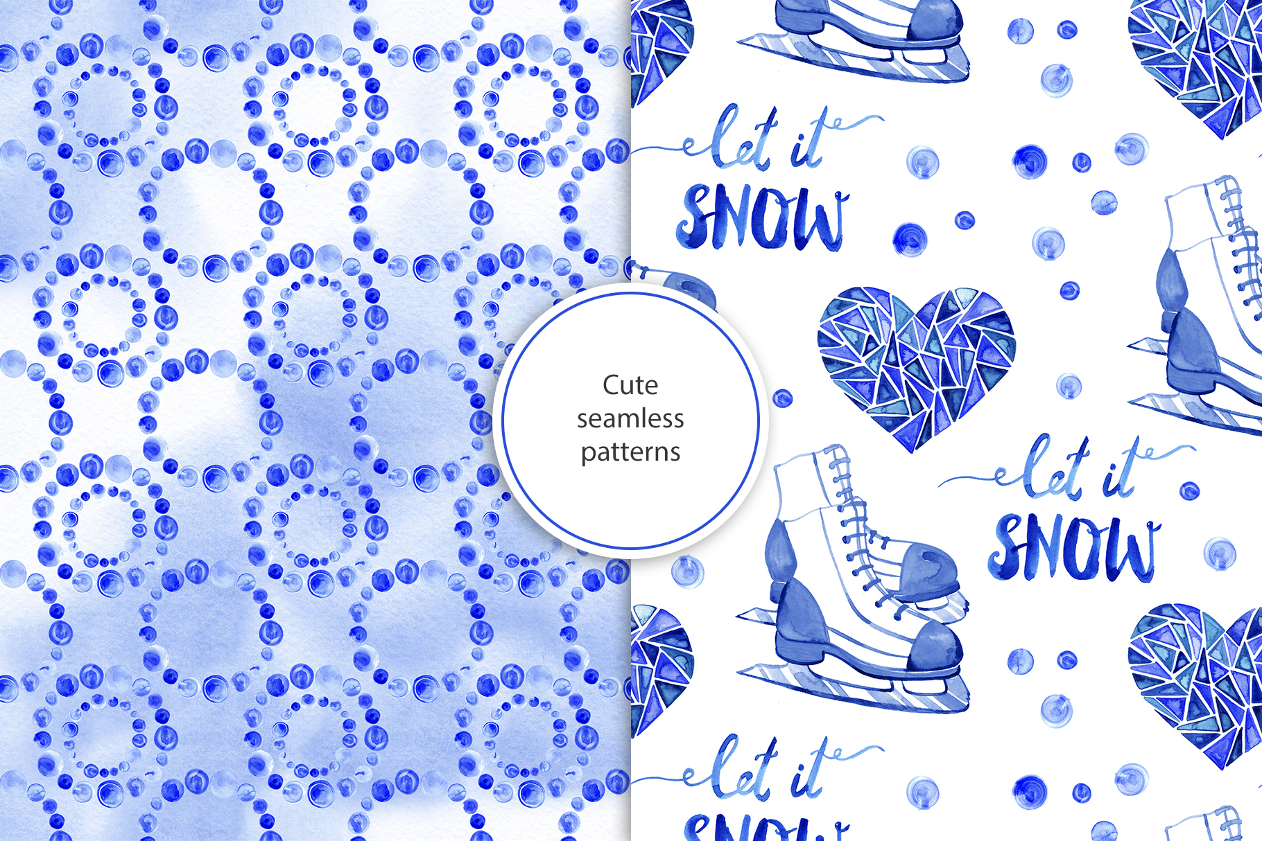 圣诞节元素手绘水彩炫彩无缝花纹 Winter Holidays Seamless Patterns_img_2