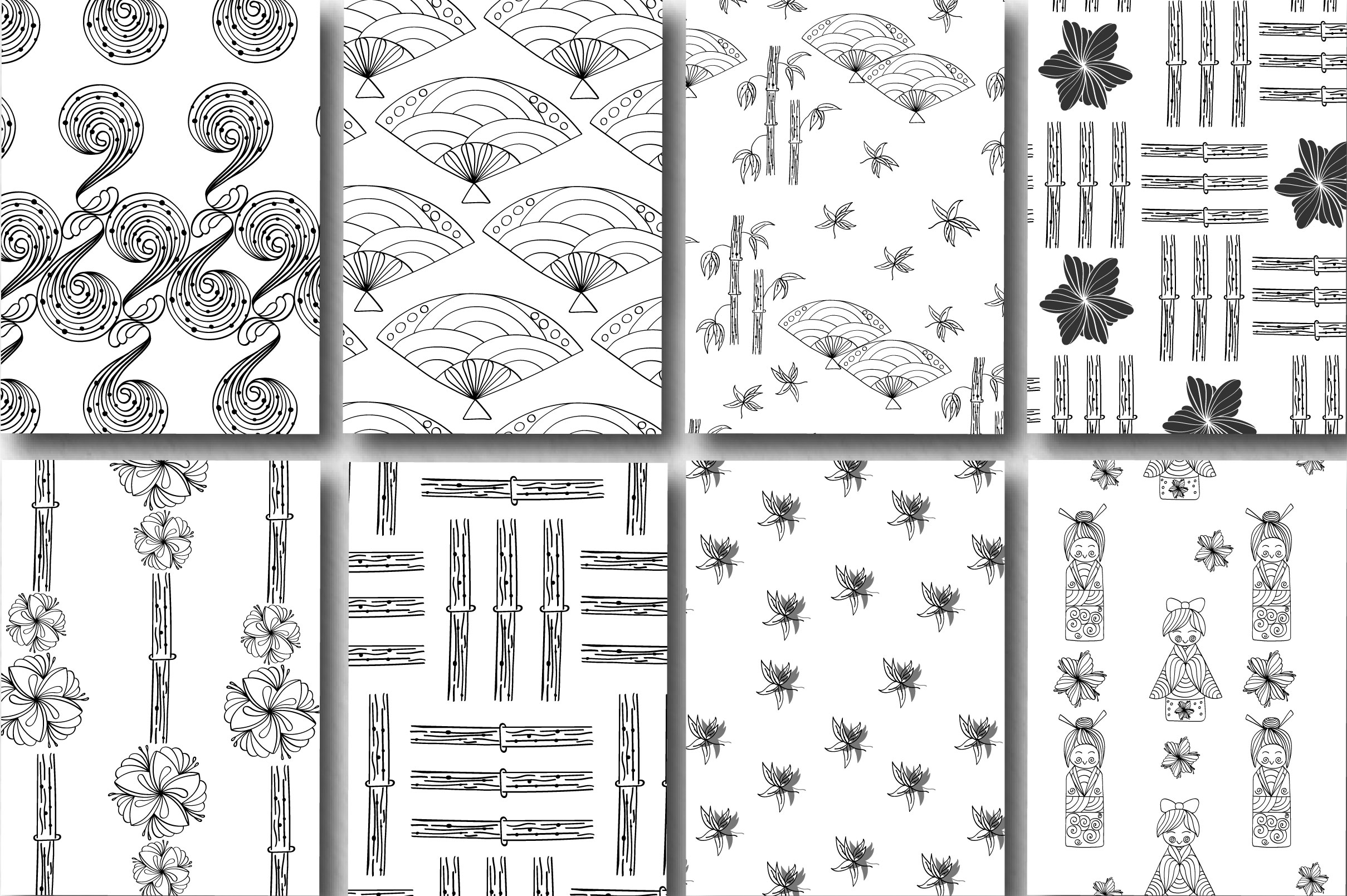 14种日式风格艺术线条矢量钢笔画图案合集 Line art Japanese Pattern Collection_img_2