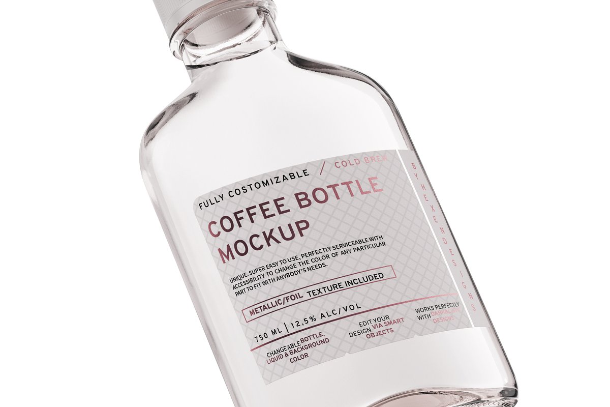 透明咖啡玻璃瓶/烧瓶外观设计效果图样机模板 Coffee/Flask Bottle Mockup_img_2