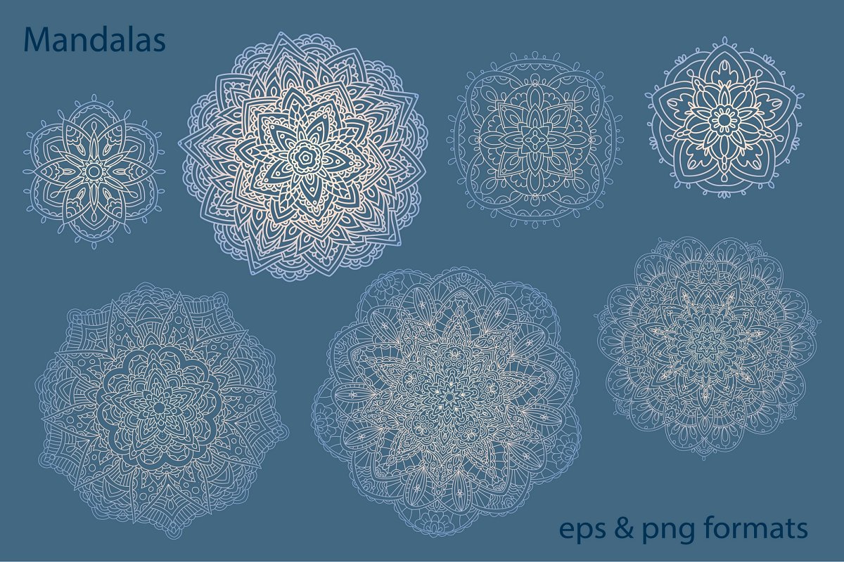 佛系女孩花卉字母曼荼罗图案元素手绘插画素材包 Mandala Pattern Element Design Element_img_2