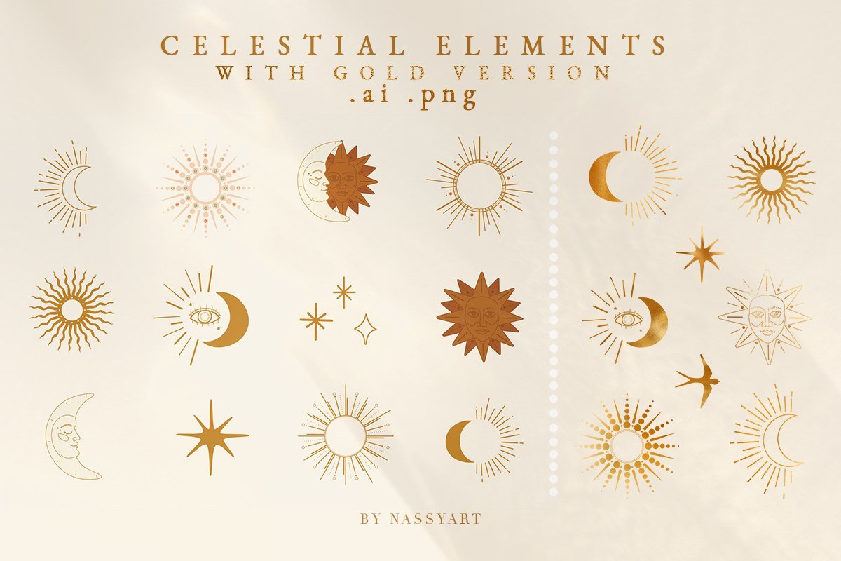 秋季元素天体女性动物树叶矢量插图合集 Celestial Fall Graphic Set_img_2