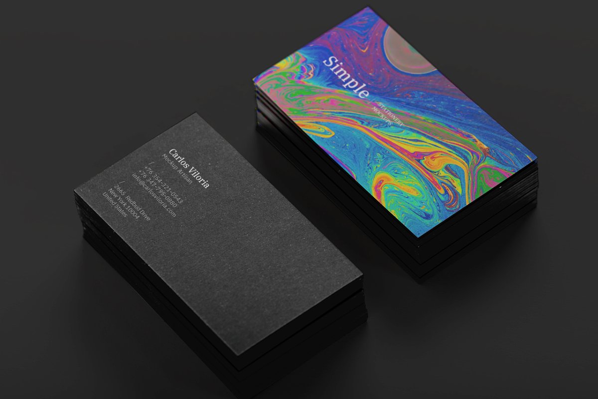 黑色企业商务名片设计展示图样机模板01 Black Business Cards Mockup 01_img_2
