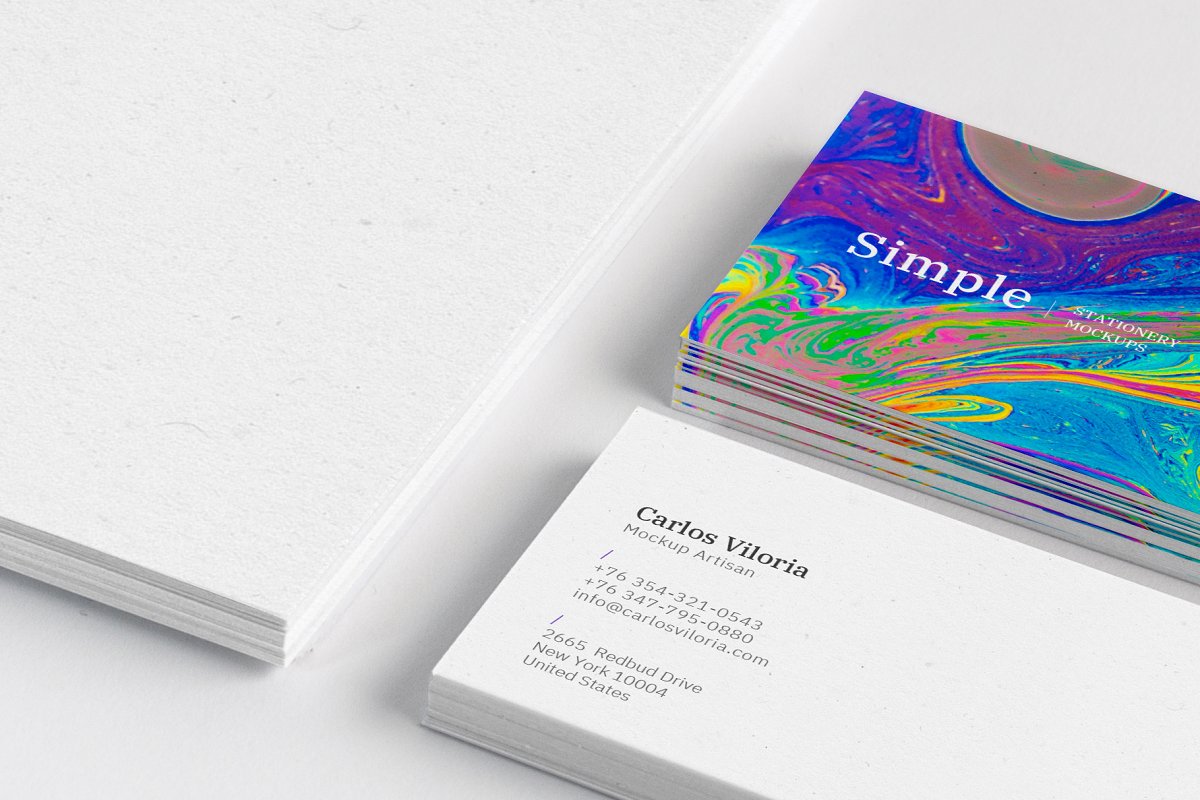 企业品牌A4信纸和名片设计展示图样机模板 A4 and Business Cards Mockup_img_2