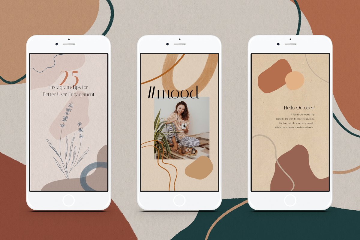 手绘抽象图形品牌故事Instagram社交推广设计模板素材 Natural Spring & Instagram Elements_img_2