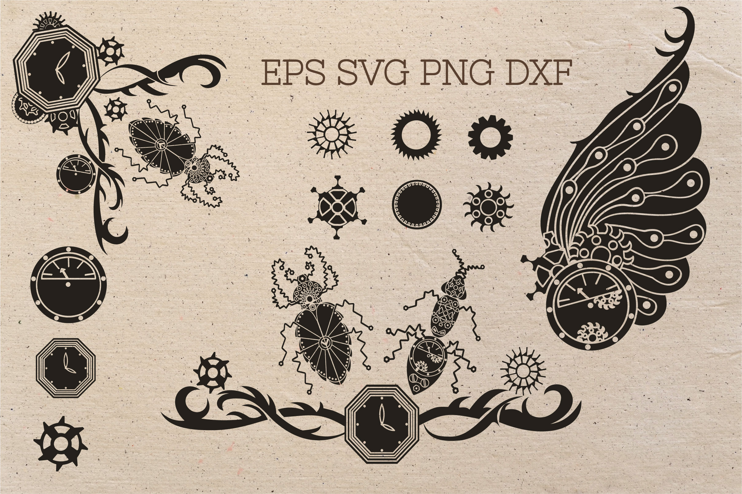 蒸汽朋克昆虫手绘矢量插画套装 Doodle Steampunk Insect Set SVG_img_2