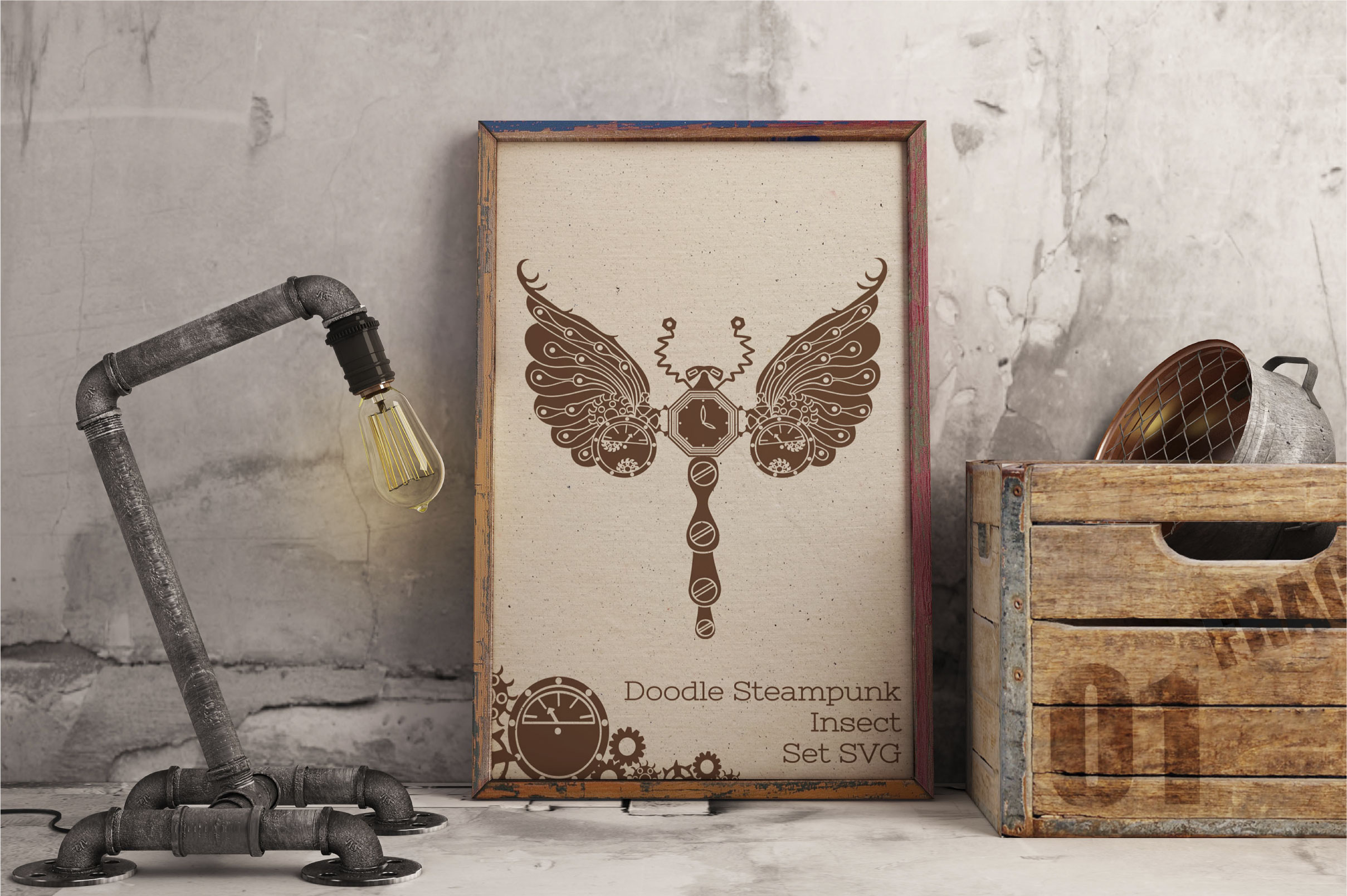 蒸汽朋克昆虫手绘矢量插画套装 Doodle Steampunk Insect Set SVG_img_2