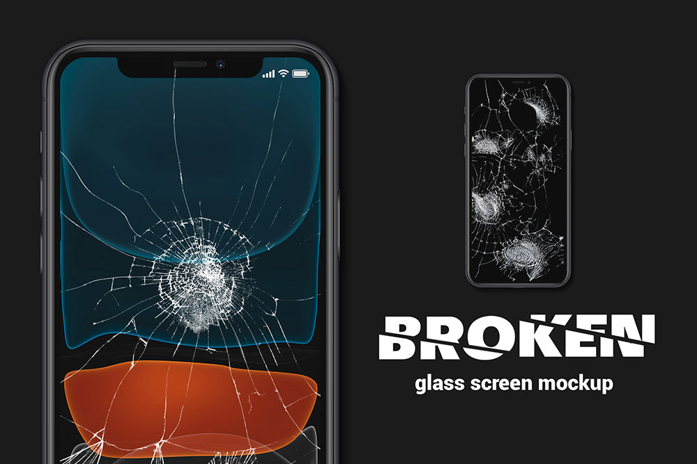 破碎手机玻璃屏幕展示样机模板 Broken Glass Screen Mockup_img_2