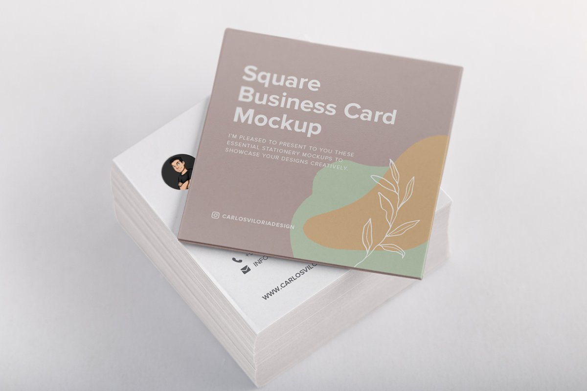 逼真方形商务名片设计效果图样机模板01 Square Business Cards Mockup 01_img_2