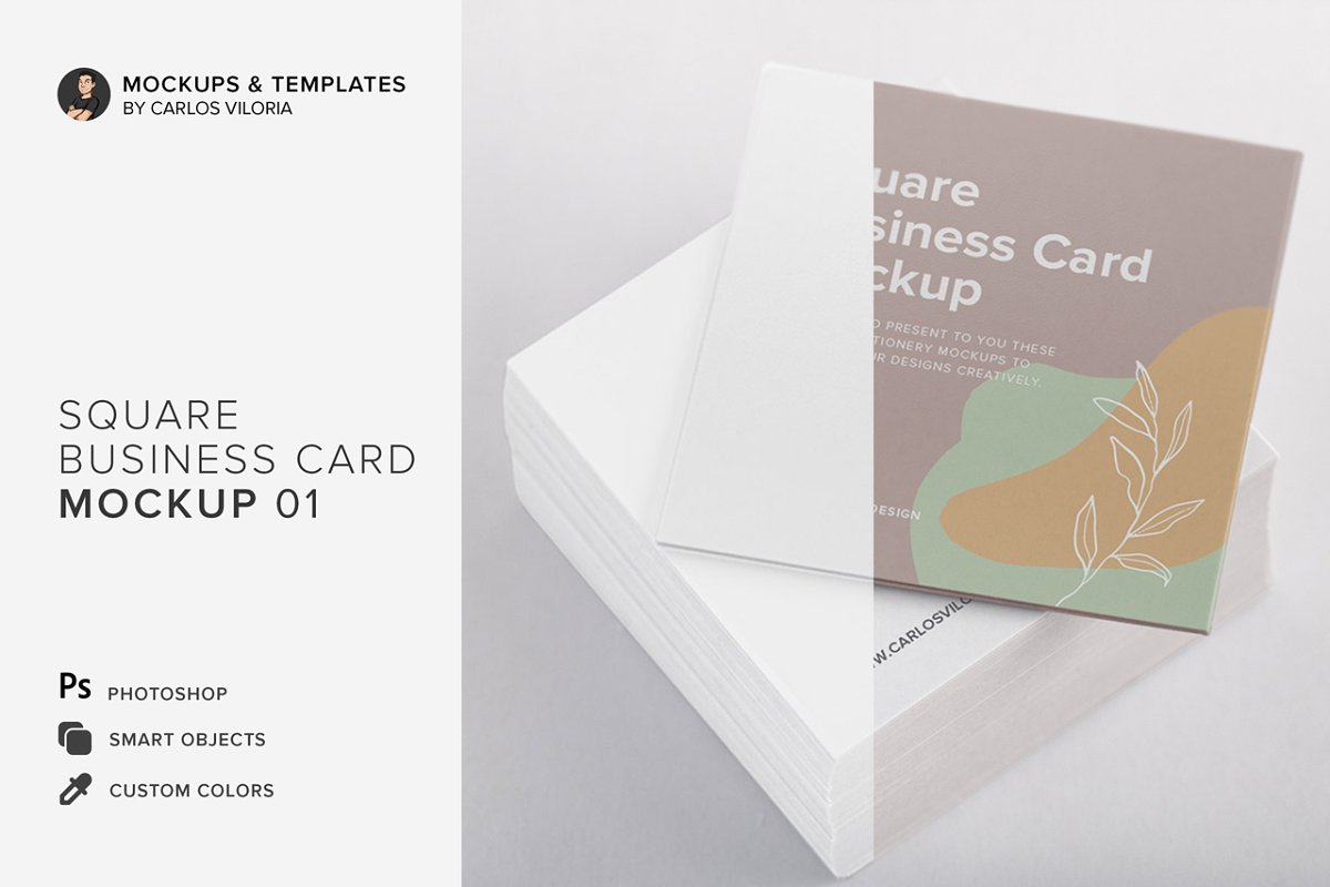 逼真方形商务名片设计效果图样机模板01 Square Business Cards Mockup 01_img_2