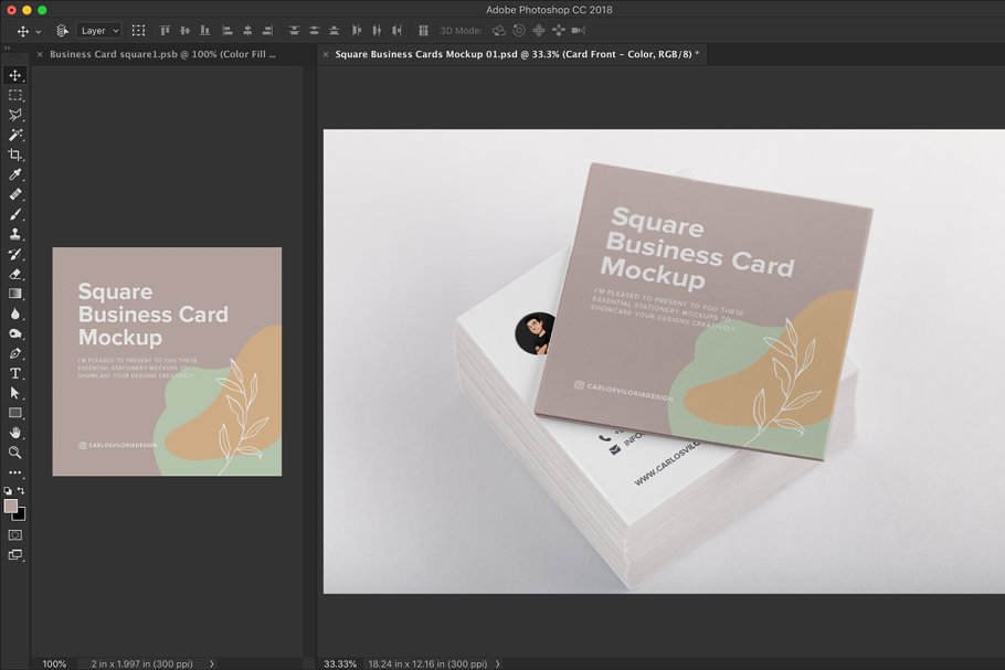 逼真方形商务名片设计效果图样机模板01 Square Business Cards Mockup 01_img_2