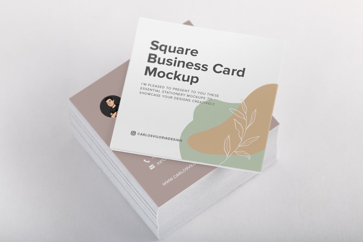 逼真方形商务名片设计效果图样机模板01 Square Business Cards Mockup 01_img_2