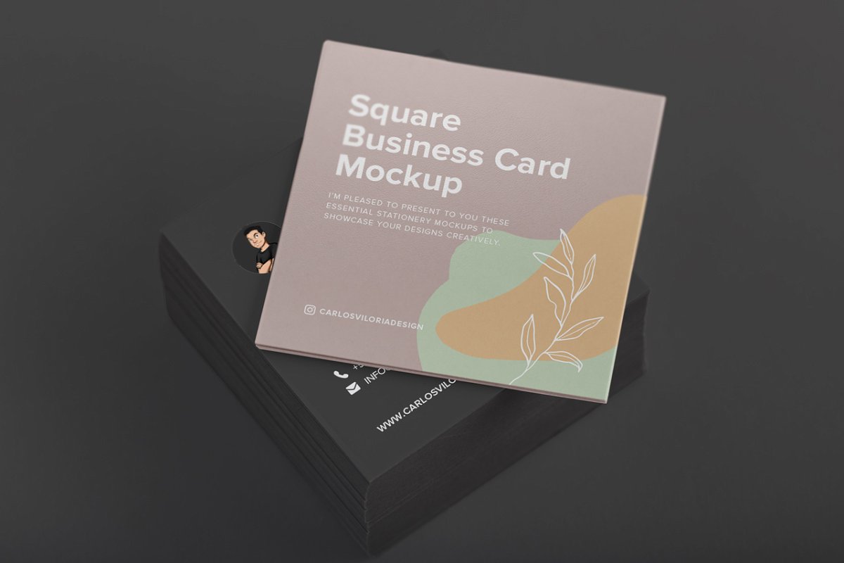 逼真方形商务名片设计效果图样机模板01 Square Business Cards Mockup 01_img_2