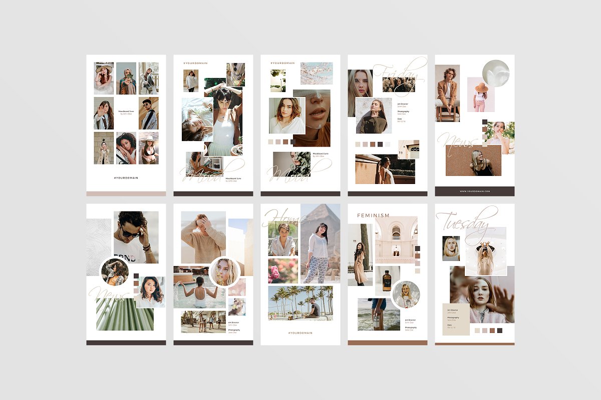 女性服装品牌故事Instagram推广社交素材设计模板 Moodboard Instagram Stories_img_2